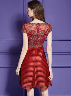 Red Party Embroidery A Line Dress