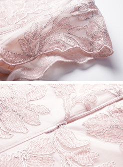 Pink Elegant Slim Embroidery A Line Dress
