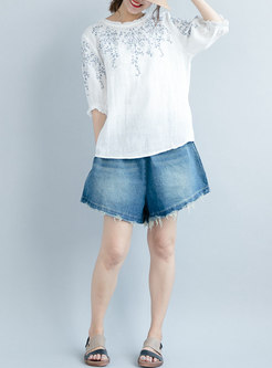 Casual All-match Embroidery Loose Top