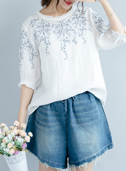 Casual All-match Embroidery Loose Top