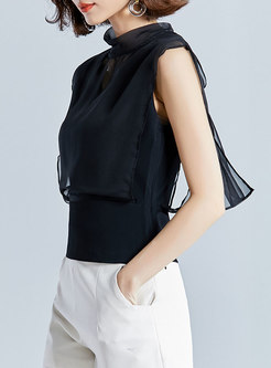Sexy Mesh Perspective Stand Collar Chiffon Top