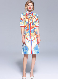 Multicolor Lapel Short Sleeve Shirt Dress