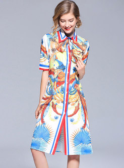 Multicolor Lapel Short Sleeve Shirt Dress
