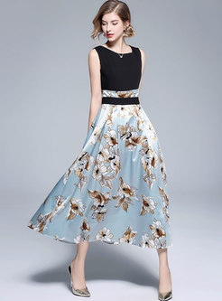 Floral Print High Waist Sleeveless Maxi Dress