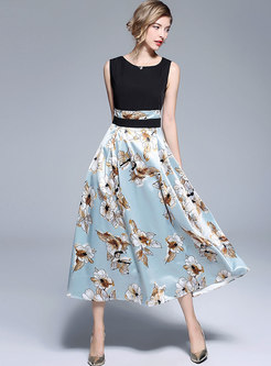 Floral Print High Waist Sleeveless Maxi Dress