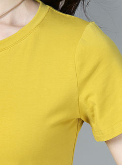 Yellow Embroidry Asymmetric Hem Short Sleeve Top