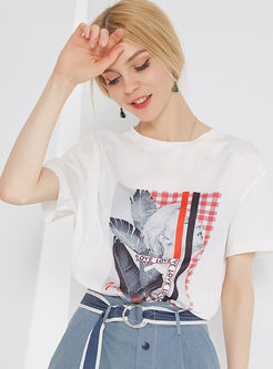 White Fashion Print Cotton T-shirt