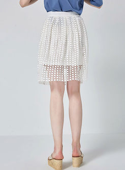 White Street Hollow Out Lace Skirt