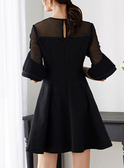 Black Elegant Falbala Tied Stitching A Line Dress