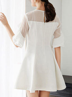 White Elegant Falbala Tied Stitching A Line Dress