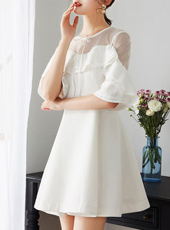 White Elegant Falbala Tied Stitching A Line Dress