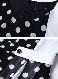 Chiffon Dot Print Tied Stitching Split Dress