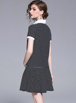 Cute Striped Lapel A Line Dress