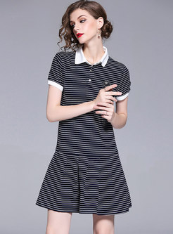Cute Striped Lapel A Line Dress
