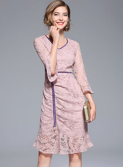Pink Hollow Out Flare Sleeve Mermaid Dress