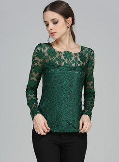 Hollow Out Embroidery Long Sleeve Top