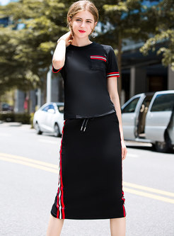 Black Stylish Short Sleeve Two-piece Outfits
