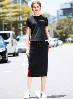 Black Stylish Short Sleeve Two-piece Outfits