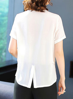 White Short Sleeve Loose V-neck Top