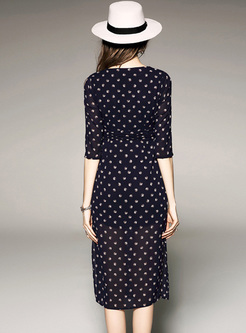 Black Polka Dots Print Midi Dress