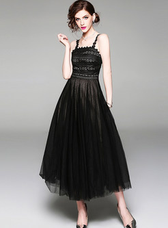 Black Mesh Sleeveless Prom Dress