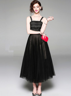 Black Mesh Sleeveless Prom Dress