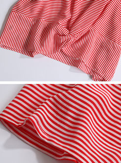 Red Striped Three-quarter Sleeve Stitching Blouse