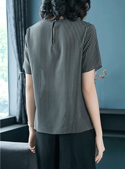 Casual Silk Striped Short Sleeve Top