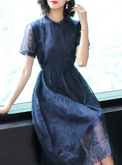Fashion Pure Color Silk Skater Dress With Underskirt