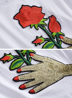 Rose Embroidery Short Sleeve T-Shirt