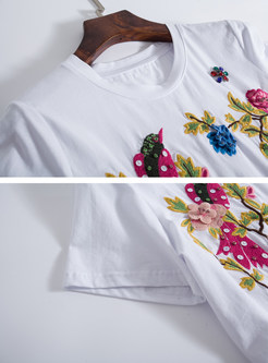 Nail Bead Embroidery Short Sleeve T-Shirt