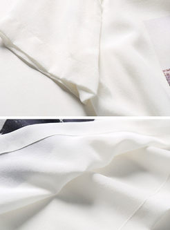 White Casual Silk Print Top
