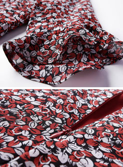 Asymmetric Silk Floral Print Flouncing Skater Dress