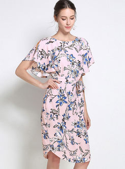 Pink Street Elegant Flower Print Waist Dress