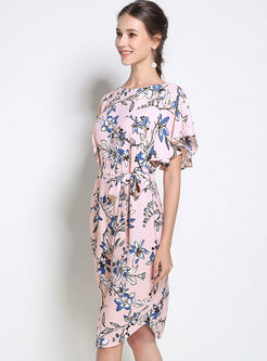 Pink Street Elegant Flower Print Waist Dress