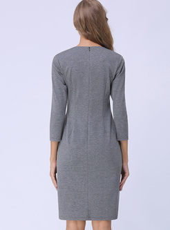 Grey Elegant Three-quarter Sleeve Bodycon Dress