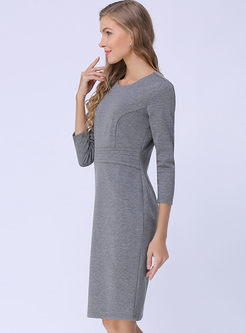 Grey Elegant Three-quarter Sleeve Bodycon Dress