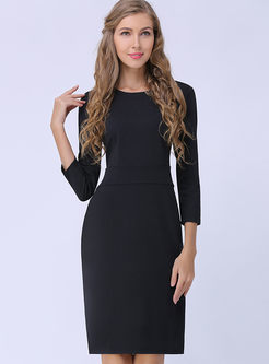 Black Elegant Three-quarter Sleeve Bodycon Dress