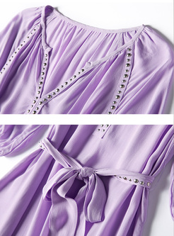 Purple Waist Belted Skater Dress
