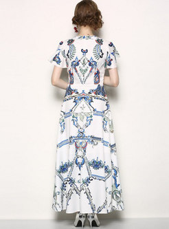 Ethnic Print Ruffle Sleeve Maxi Dress
