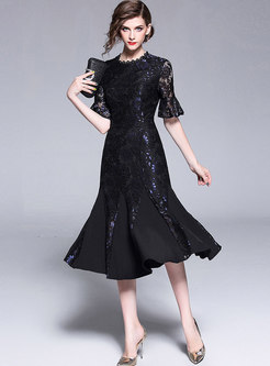 Hollow Out Splicing Lace Mermaid Dress