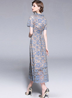 Lace Short Sleeve Big Hem Maxi Dress
