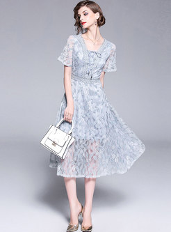 Elegant V-neck Lacing Lace Bridesmaid Dress