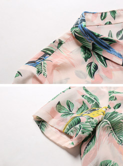 Casual Lapel Plant Print Straight Shirt Dress