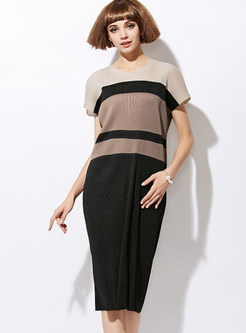 Fashion Elegant Striped Batwing Sleeve Shift Dress