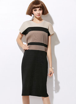 Fashion Elegant Striped Batwing Sleeve Shift Dress