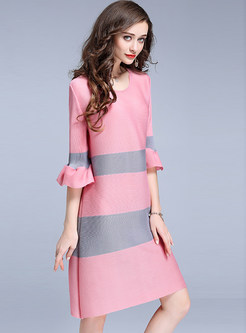 Brief Striped Flare Sleeve Shift Dress