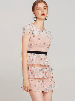 Stylish Embroidery Spangle Waist Party Dress