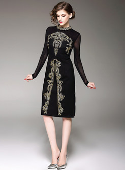 Elegant Embroidery Mesh Perspective A-line Dress