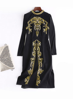 Elegant Embroidery Mesh Perspective A-line Dress